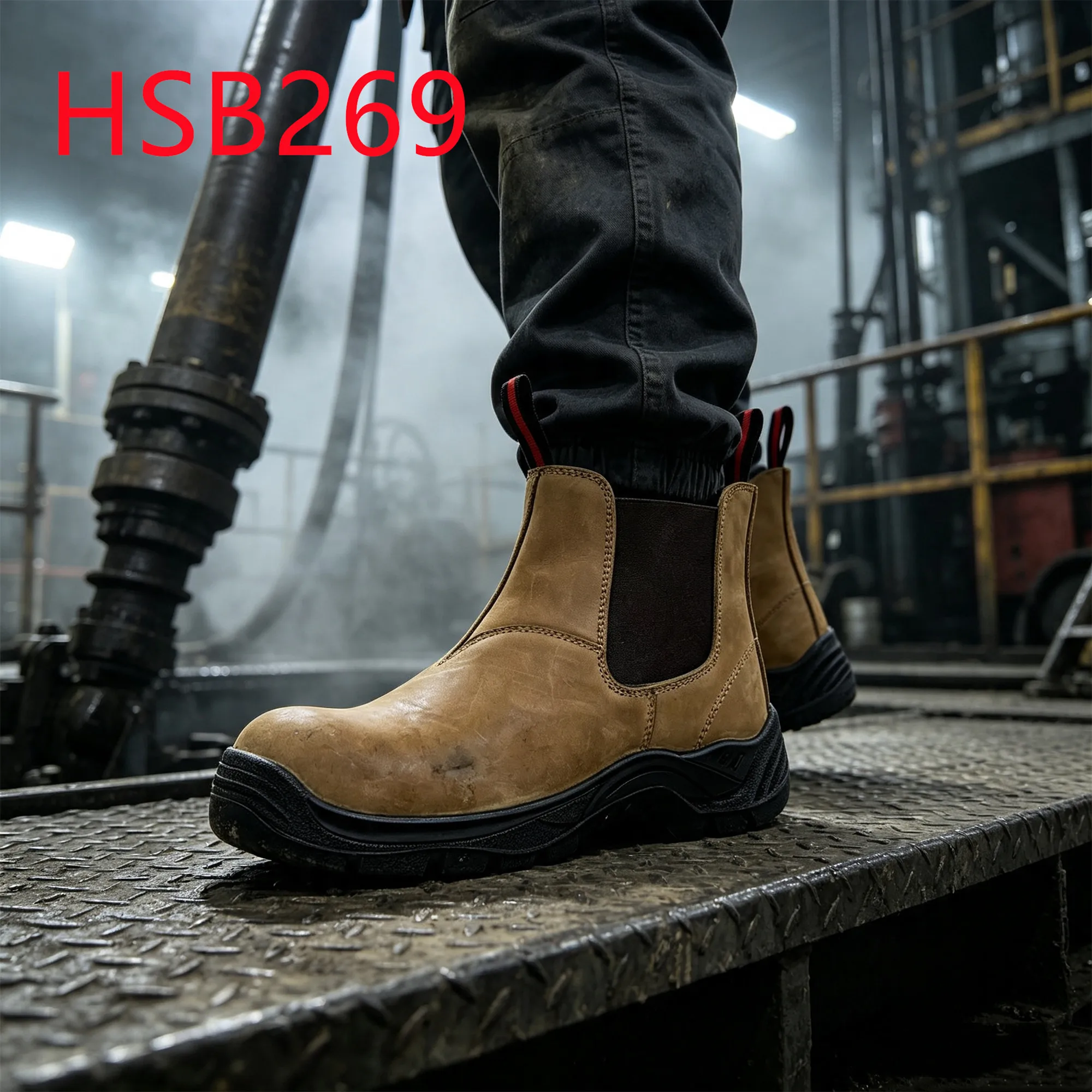 HY,Equipment Repair Top Level Nubuck Leather Pull on Work Boots Production Line Anti-nail Brown Hua Singh Safety Shoes HSB269