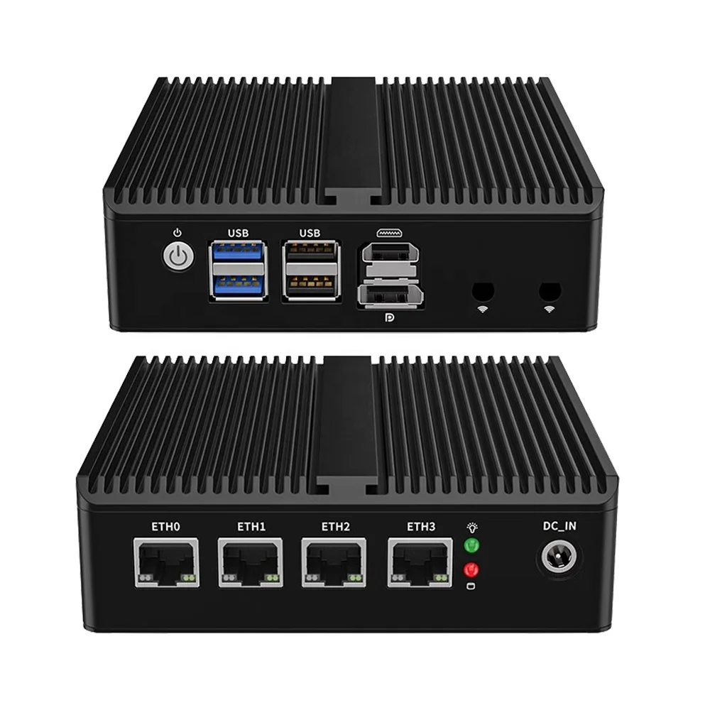 Fanless Firewall Router Minipc Pfsense Linux N100 J6412 4lan Server Firewall Hardware Soft Router Box SSD Multimedia Quad Core