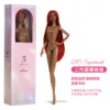 Dark brown skin-straight hair-red