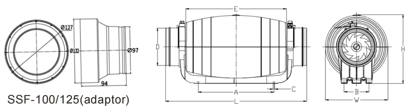 Mixed Flow Fan, Inline, Metal, SSF - detail 12