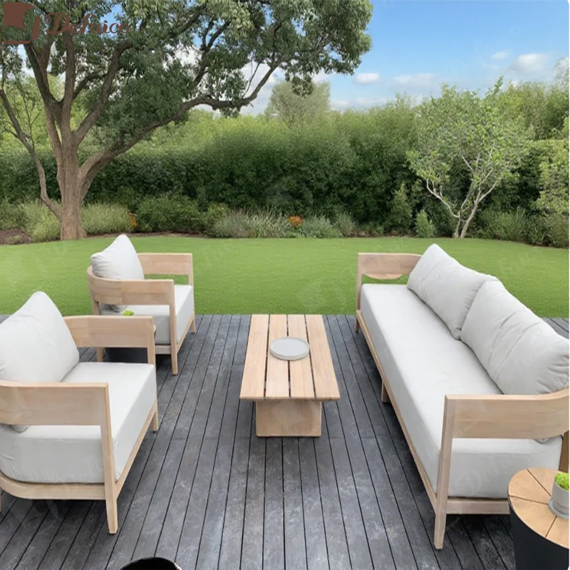 Defaico 2024 Modern Premium Teak Lounge Chair Luxury Balmain Teak Outdoor Furniture Set for Patio