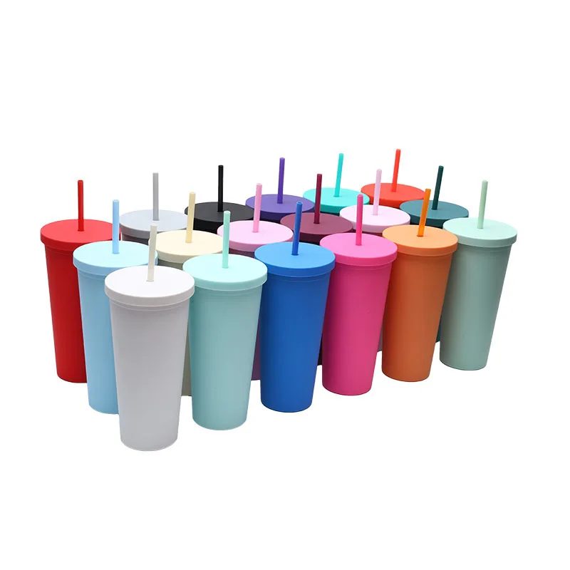 Custom Reusable Plastic Tumblers 24oz Double Wall Cold Water Cups Frost  Matte Black Coffee Tumbler With Lid and Straw| Alibaba.com