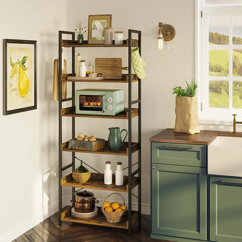 SOPEWOD Multifunctional Wooden Bookshelf Storage Solution for Home Office or Library Made From Metal and Bamboo