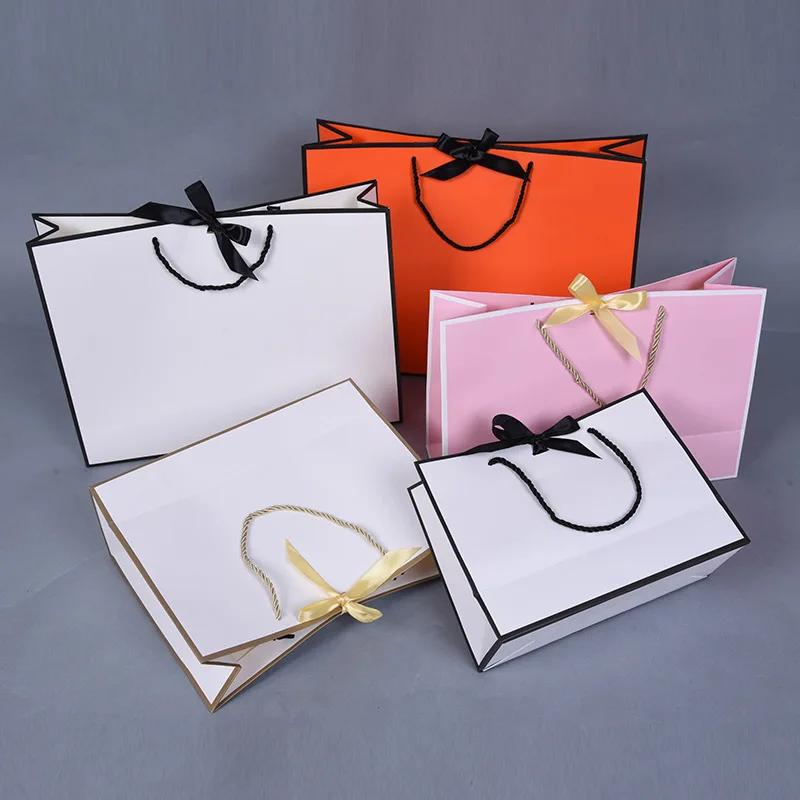 Custom logo Luxury Black Glossy Shopping Paper Bag pink Paper Bag
