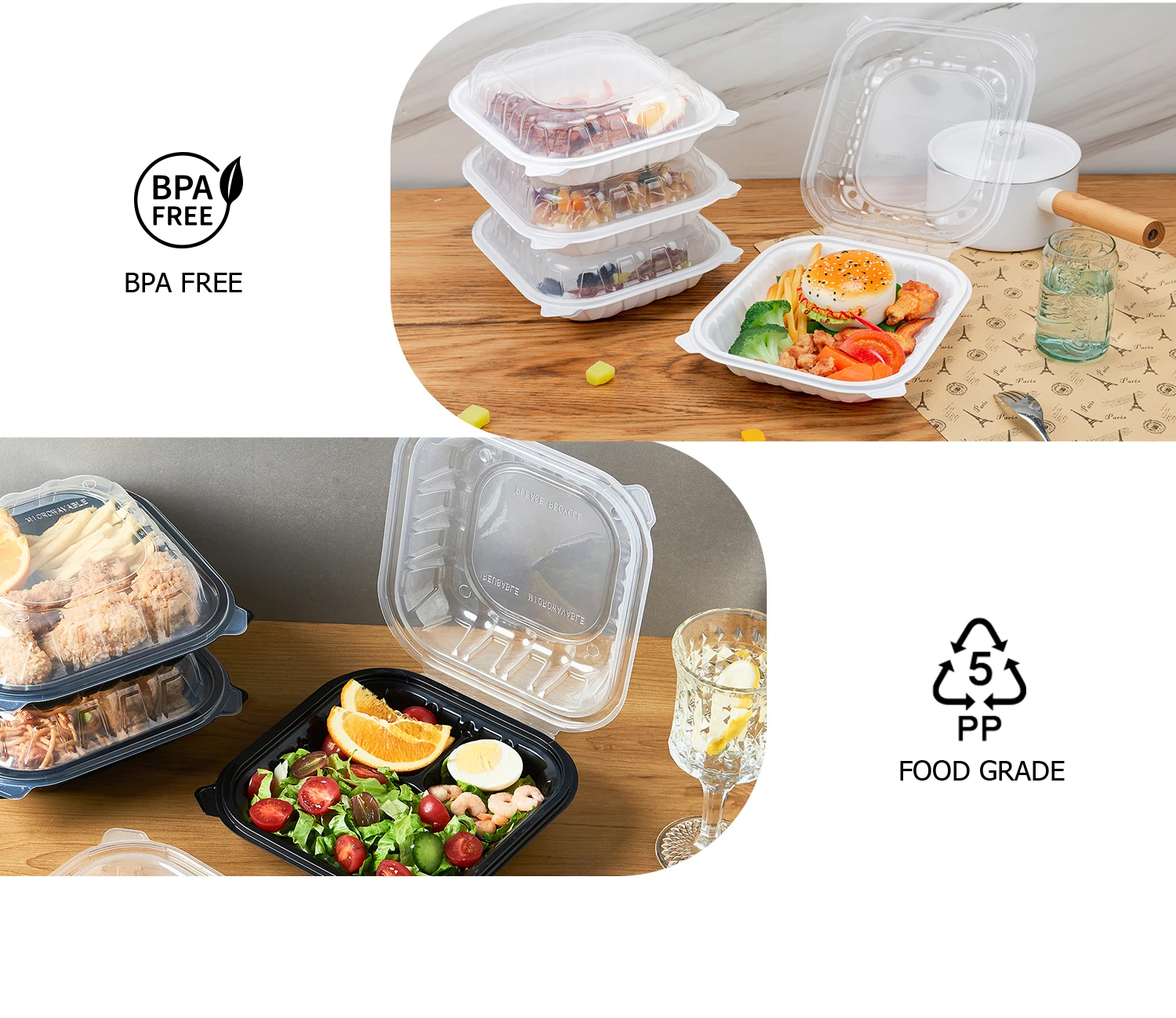 FULING Manufacturer 9X9 Inch Take Out Box Disposable Clamshell 3 ...