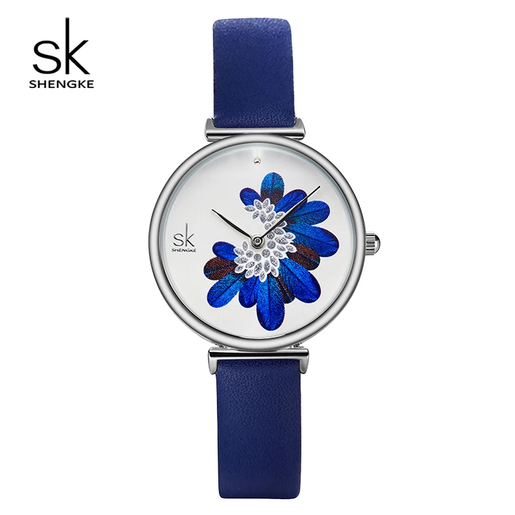 Shengke Women's Watch Fashion Luxury 3D Printed Flower Dial