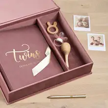 Personalized Twins Baby Memory Book with Keepsake Box Pink Velvet First Year Album Custom Name Baby Shower Newborn Journal