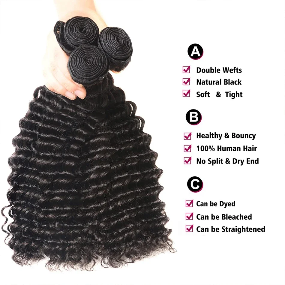 12A Deep Wave Bundles Brazilian Curly Human Hair 100% Unprocessed Bundle_voghion.com
