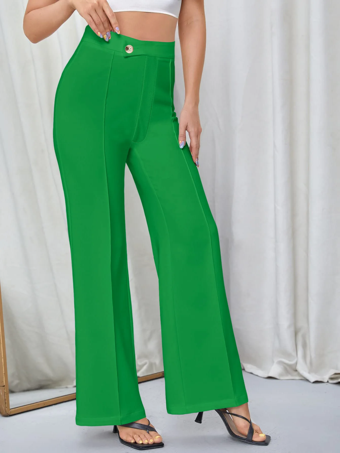 green emerald velvet dress Shamrock Kelly Green The Most Popular High Waisted Dress Pants – Aquarius  Brand main image 1