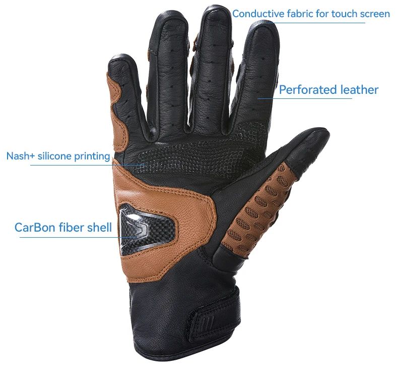 Unisex Outdoor Cycling Motorcycle Handlebar Leather Gloves Touch Screen Full Finger Carbon Shell Hand Gloves For Bike Motorcycle factory