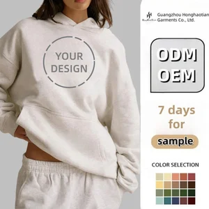ODM OEM Custom Oversized Embroidered French Terry Baggy Hoodie Cotton Fleece Jumper Puff Print CrewNeck Sweatshirt for Women
