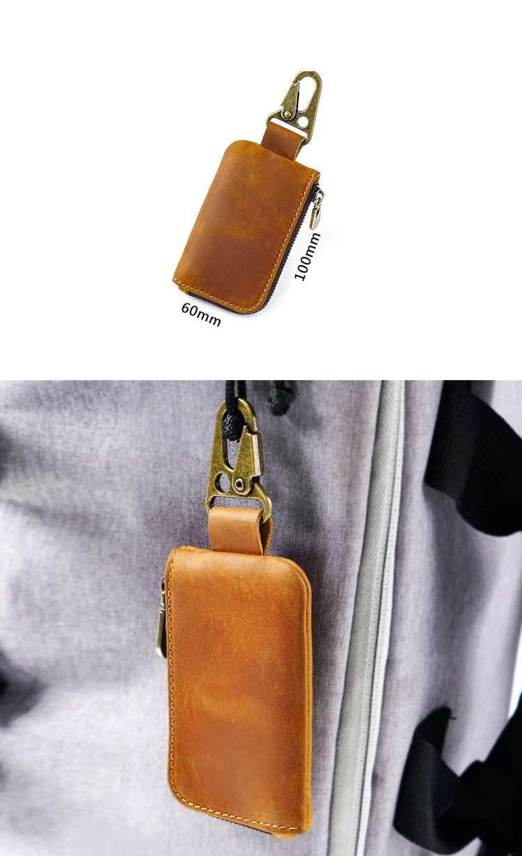 Genuine Leather Vintage Key Holder Organizer With Zip Pouch_voghion.com