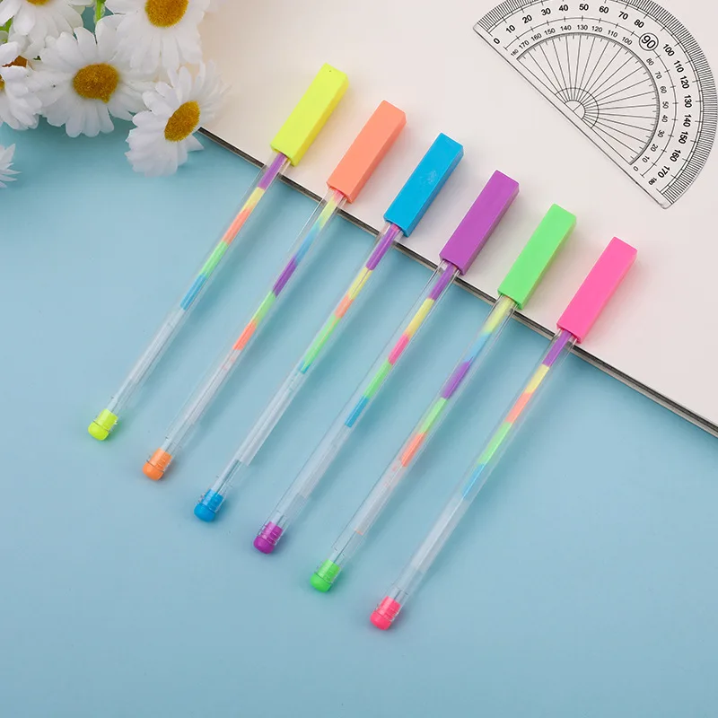 カラフルなカワイイ6色レインボーペンプラスチック色蛍光ペン