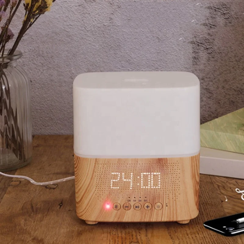 BT Speaker Humidifier Radio Alarm Clock Mist Sprayer Colorful Lights Wooden Mist Maker Diffuser Cool Mist Humidifier