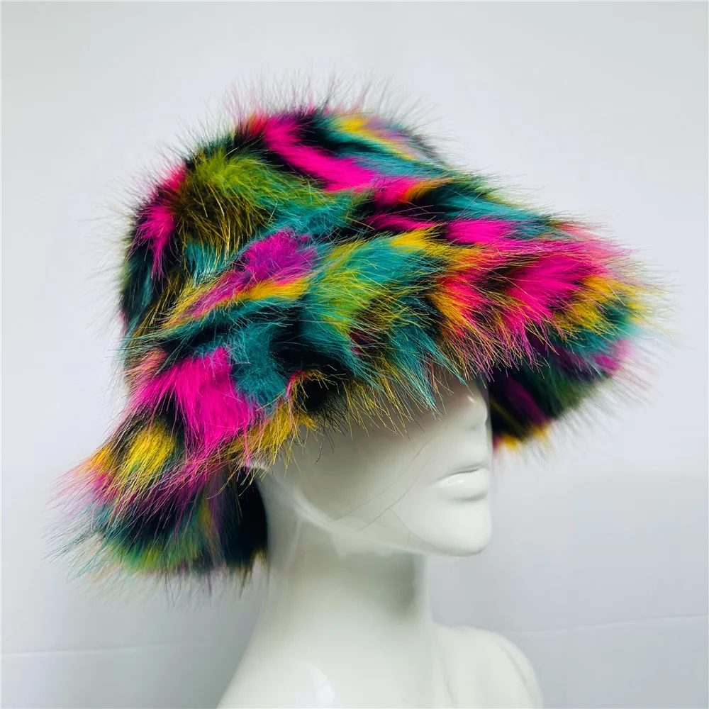 Warm and Stylish: Faux Fur Tie-Dye Bucket Hats for Winter display picture 1