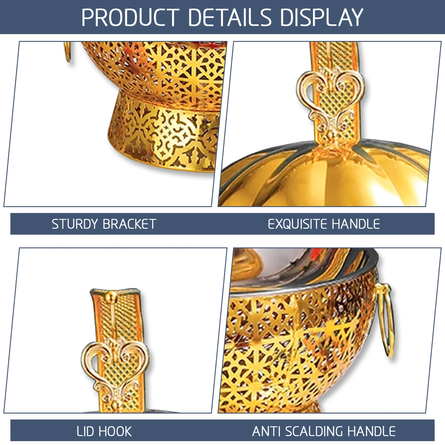 YITIAN Wedding Party Fuel-Heated Buffet Catering Plated Food Warmer Buffet Golden Shaffing Hanging Gold Brass Chafing Dish