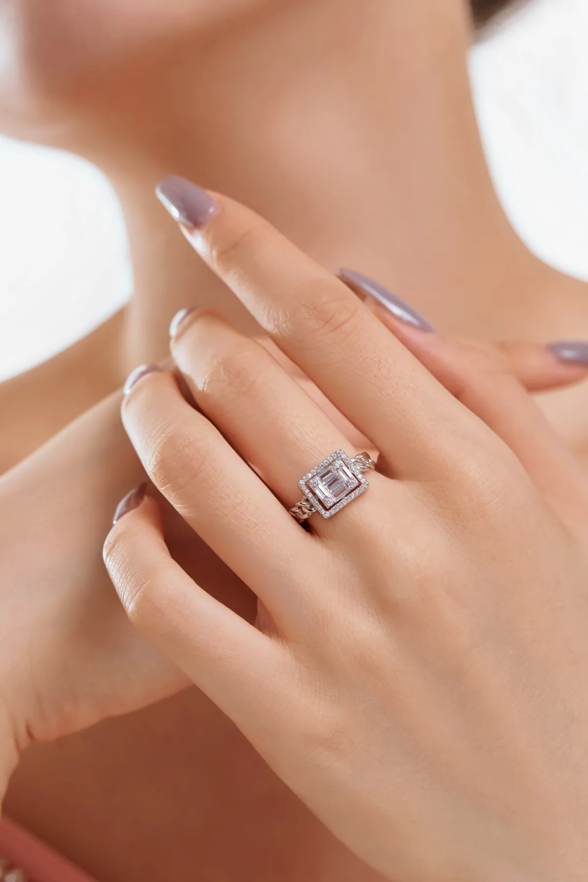 KAKODIY new trend rhodium plated geometric cubic zirconia adjustable open ring women's bridal ring jewelry ring party gift detail 3