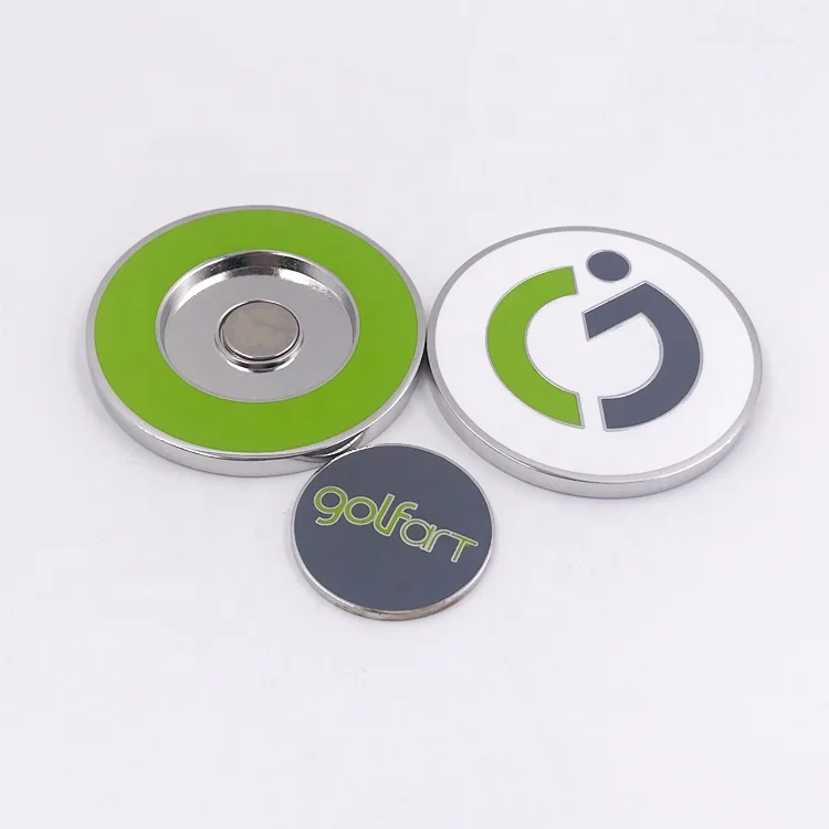 Nytt 40mm 2-sidigt Personligt Präglat Metall Golfmynt Magnetiskt Golf Pokerchips Bollmärke