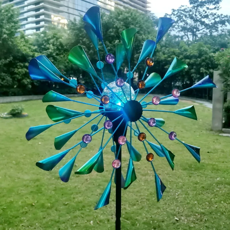 Double Windmill Spinner with Stable Metal Stake Wind Catchers for Outdoor Yard Patio Lawn Garden Decorations