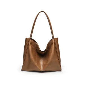 A-65 Women's Large Capacity Maillard Style PU Tote Bag Luxury Logo Solid Color Handbag for Beach Use Wholesale Stock