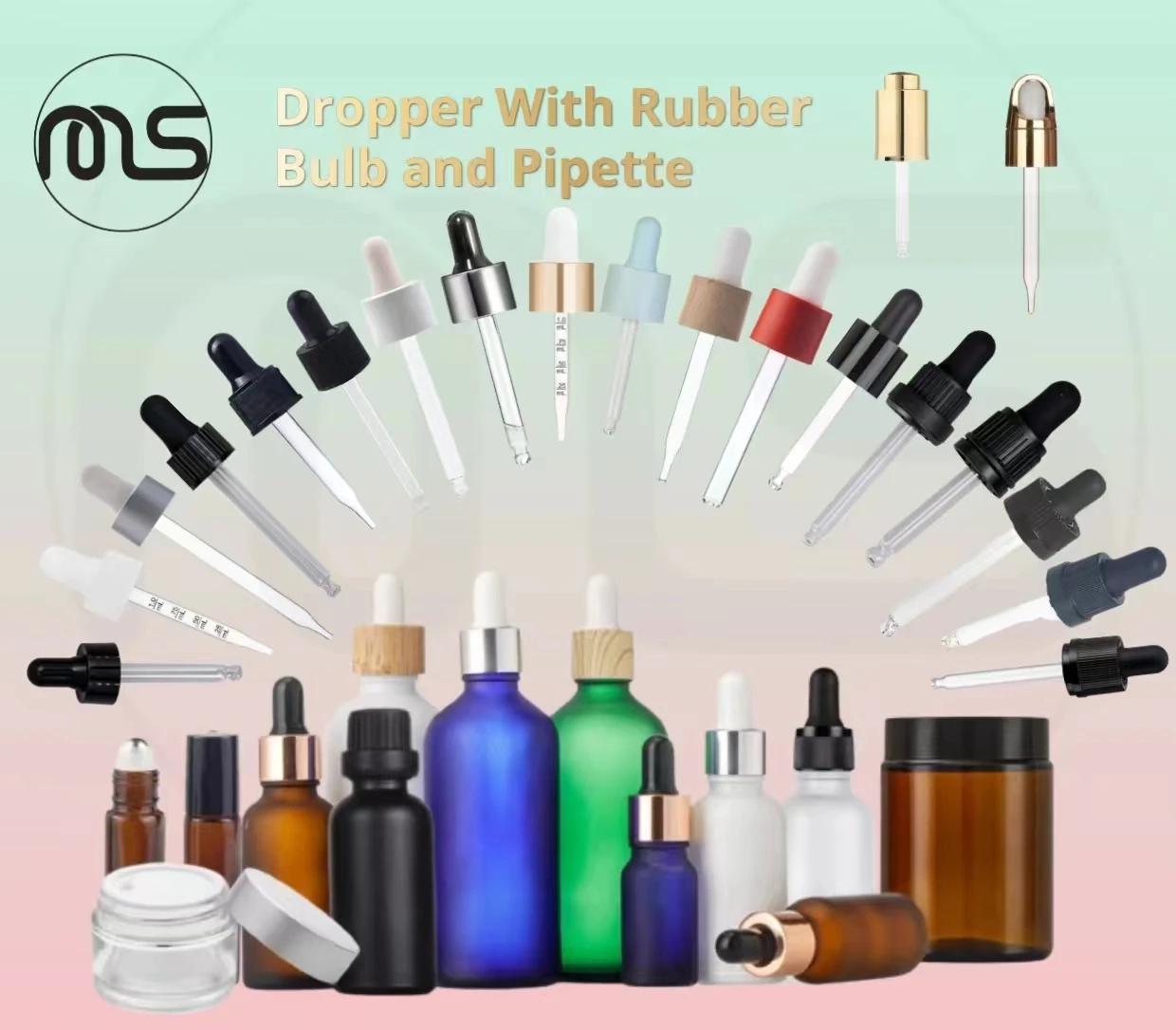 Dropper Material 18-410 Black Colorful Ribbed Plastic Essential Oil Dropper for Bottles ...