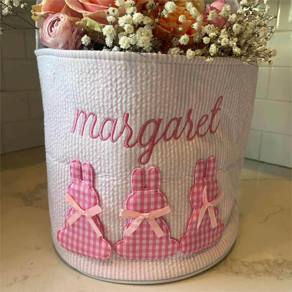 Wholesale Linen Easter Bunny Bag Easter Embroidery Blanks Easter Bunny