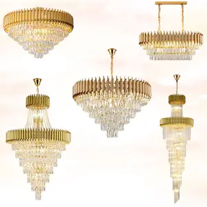 Modern Luxury Golden Pendant Light Hotel Living Room Led Gold Color Europe Crystal Luxury Chandeliers Lighting