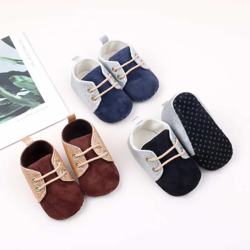 Fashional Bling Glitter PU Baby Dress Shoes for Boys Spring Season Sprint Autumn Lightweight Breathable Anti-Slip Design