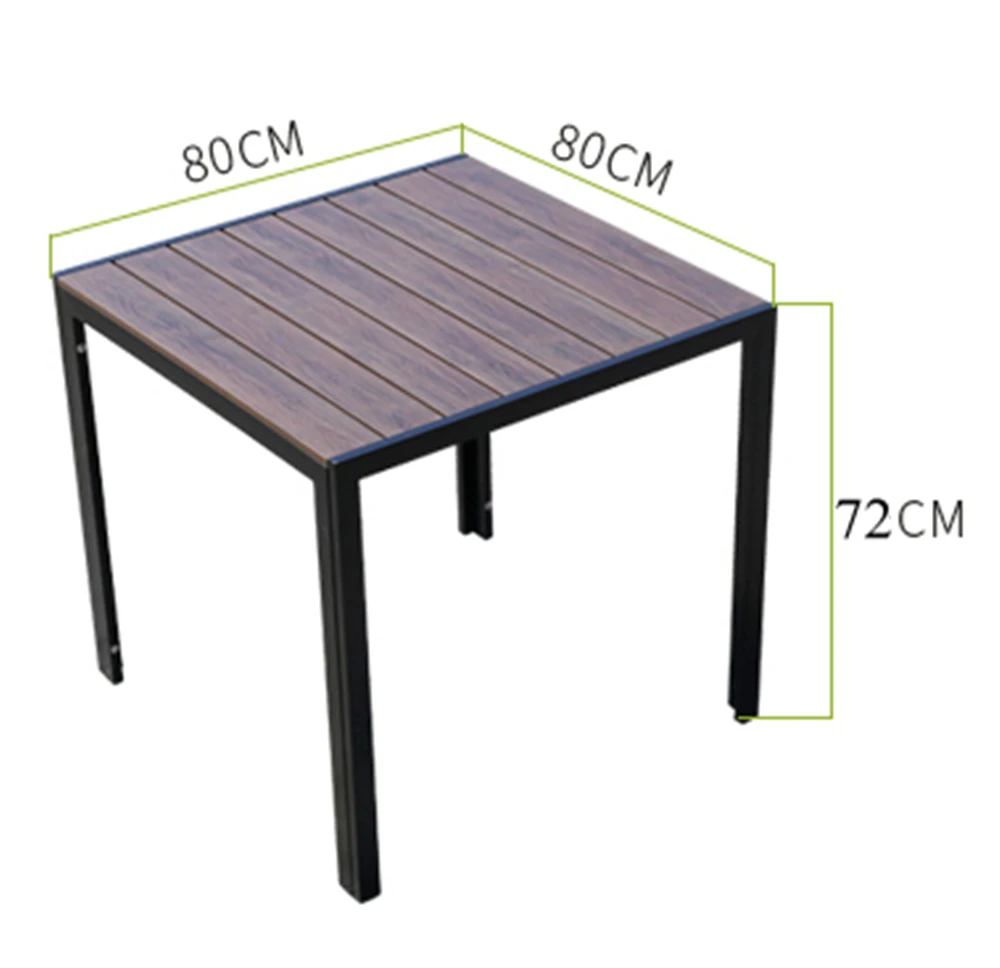 Factory directed outdoor table  aluminum with 4 seats plastic wood square table