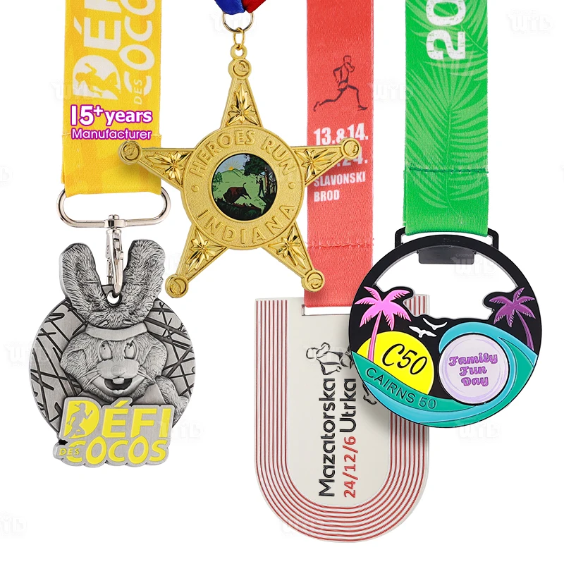 Medalha Personalizada de Corrida Divertida com Fitas, Projete Sua Própria Medalha Esportiva em Metal 3D com Esmalte para Maratona e Trilhas