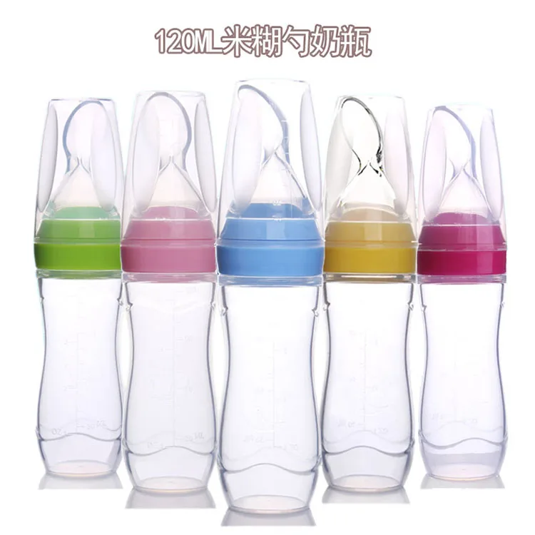 120ML Baby Silicone Squeeze Feeding Bottle with Spoon Food Rice Cereal  Feeder US