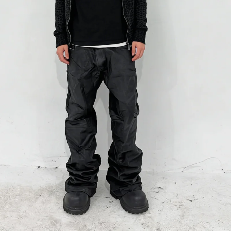 Salati Punk Jean Hommes Manufacturer Custom Streetwear Hip Hop Low Rise Waxed Vintage Flared Trouser Denim Pant Stacked Jean Men