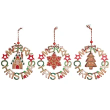 Pioneer Effort Wooden Christmas Gingerbread Wreath Hanging Ornament For Home Decoration, Ink Printing Pattern,3 asst.