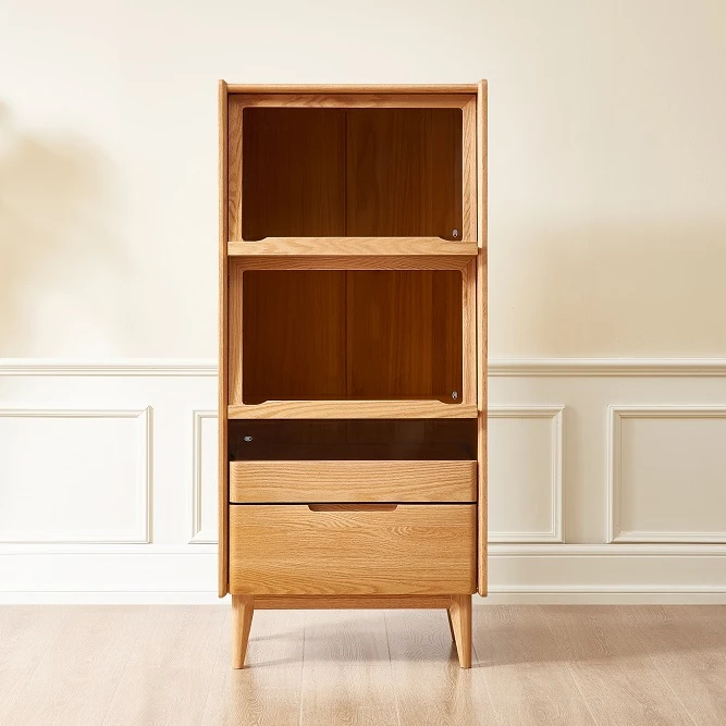 L3101 Nordic Style Living Room Furniture Solid Oak Wood TV Side Cabinet with 2 Drawers and 2 Flip Doors