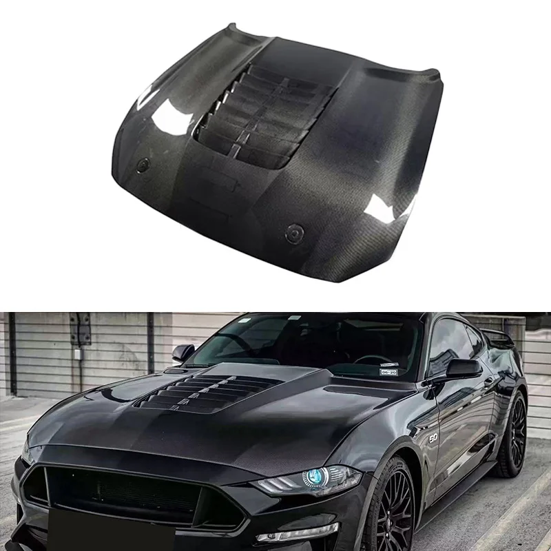 Modified GT500 Style Carbon Fiber Fibre Front Engine Bonnet Hood Vent For Ford Mustang 2015 - 2017