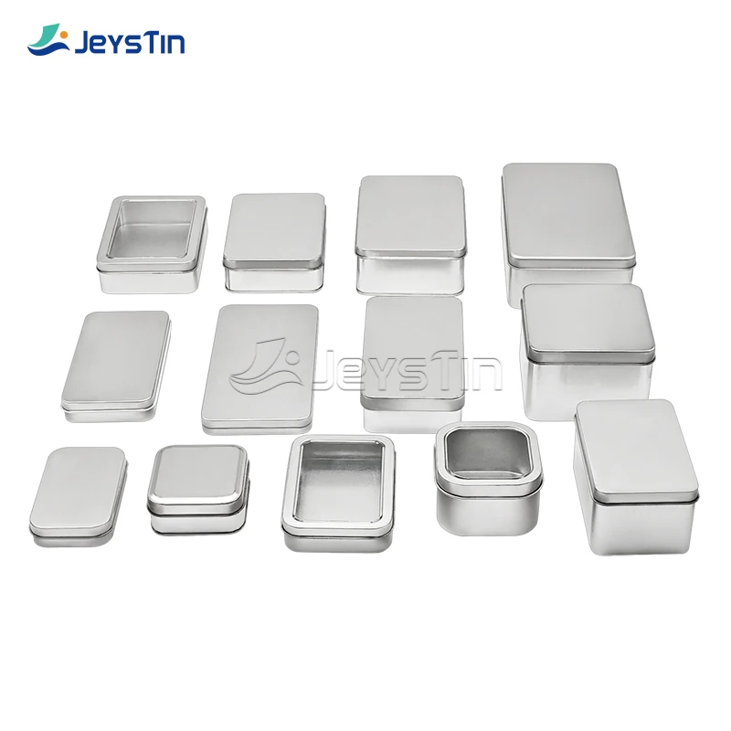 Custom Trending Rectangular Tin Storage Box Emboss Silver Tinplate Gift Metal Box for Chewing Gum Candy Mint Jewelry Electronics