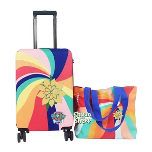 Promotional Customized Logo 20 Inch Large Capacity Lightweight Travel Trolley Luggage Set with Canvas Tote Bag