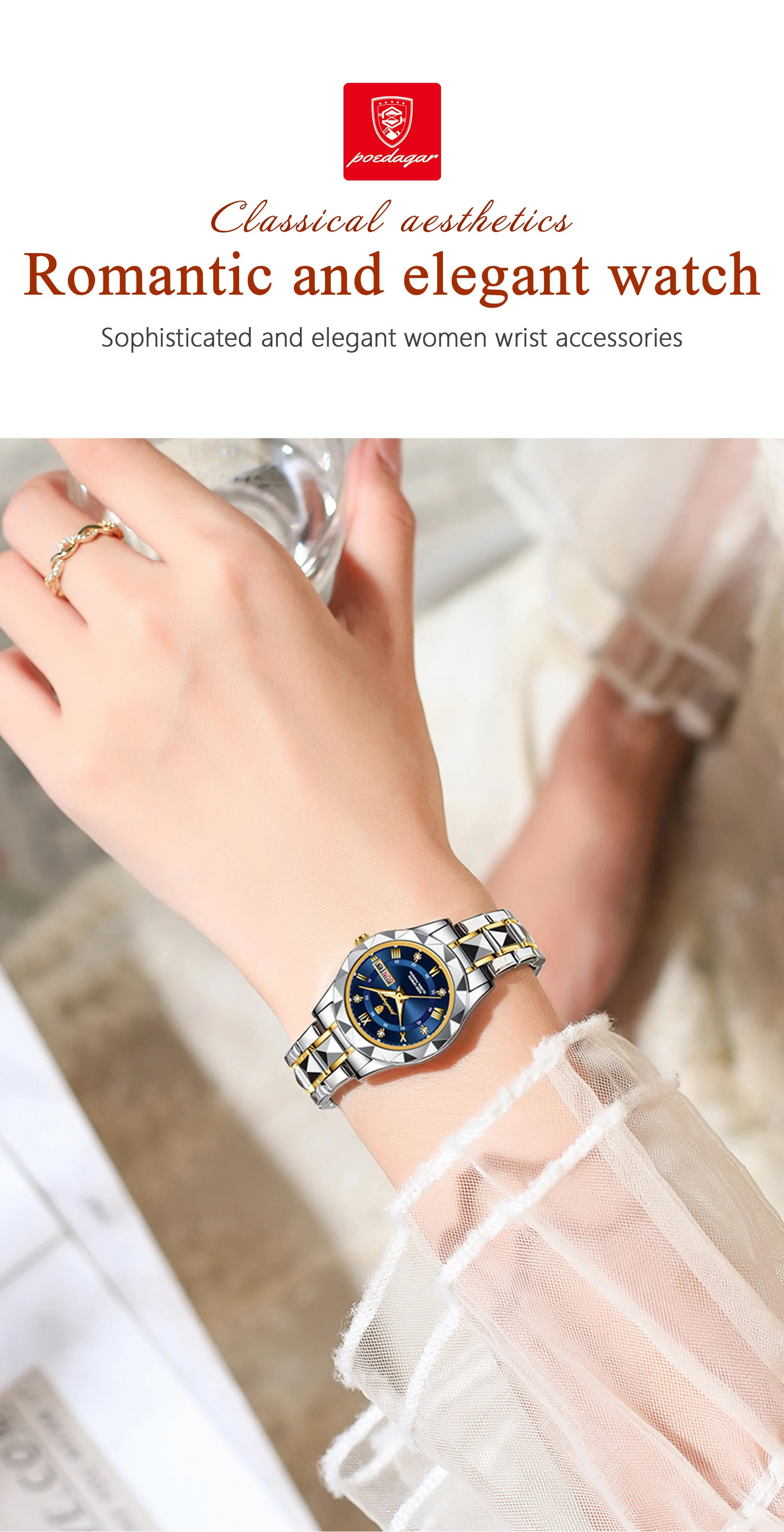 POEDAGAR 306 Luxury Ultra-thin Ladies Watches Waterproof Luminous Hands Women Wristwatch Stainless Steel Japan Quartz Watches