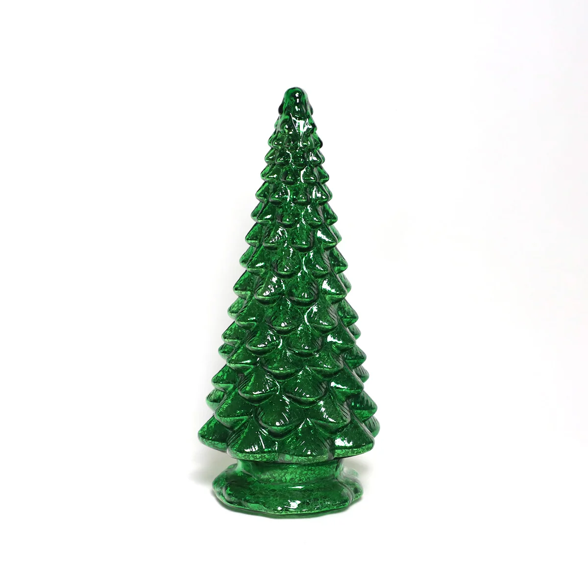 Wholesale led lighting up christmas ornaments hand blown glass christmas tree for home party table ornament