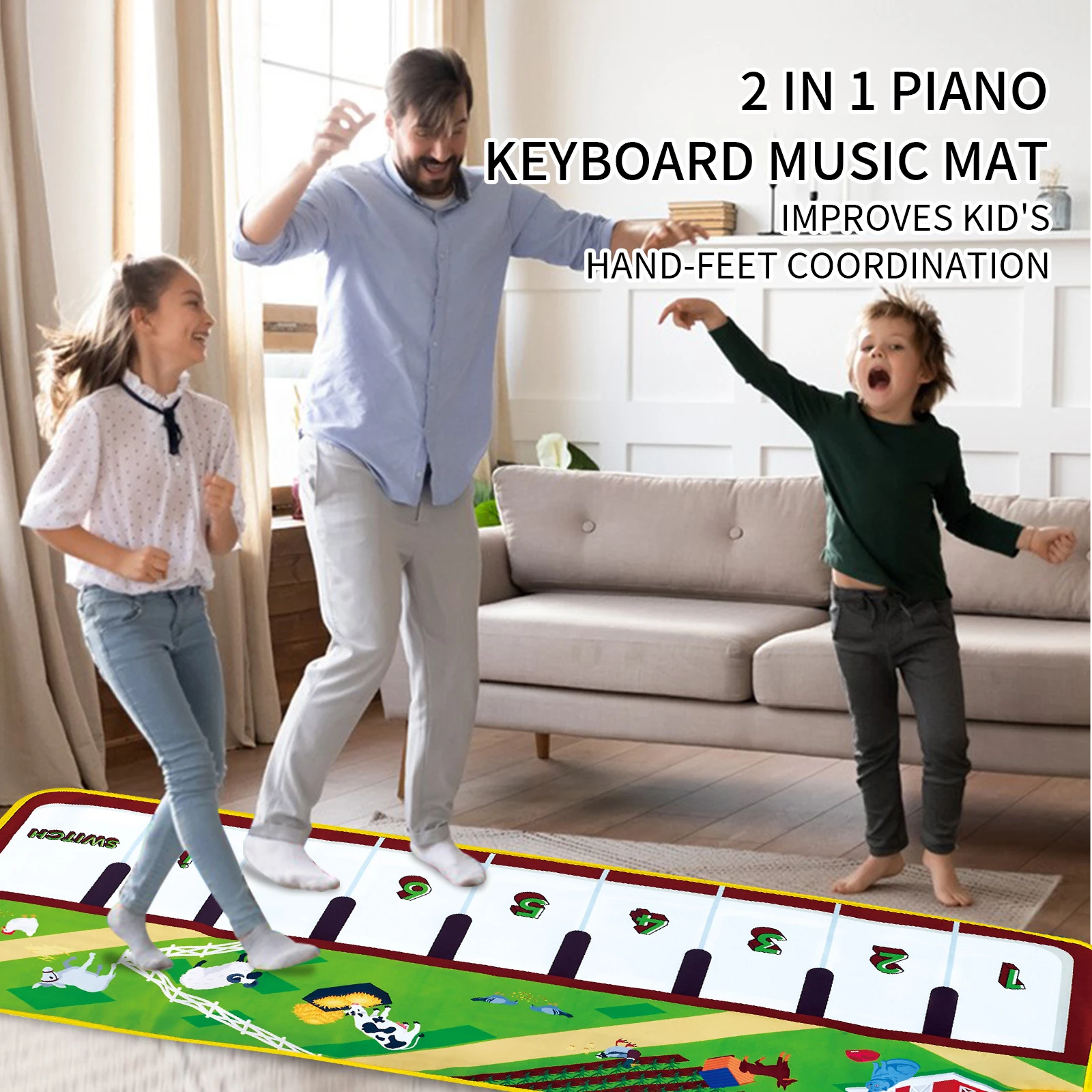Tapis De Piano Musical Pour Enfants - 110x36 Cm, PVC, Piles AA, Modes Multiples, Enregistrement, à Partir De 3 Ans