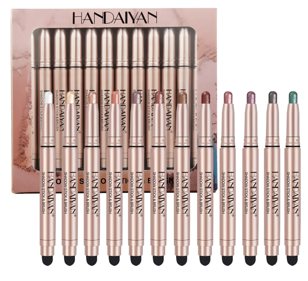 Handaiyan 12 Colors Lazy High Light Eyeshadow Stick Set Pearl Matte Silkworm Pen Fine Flash Brightening Eyeshadow Pen