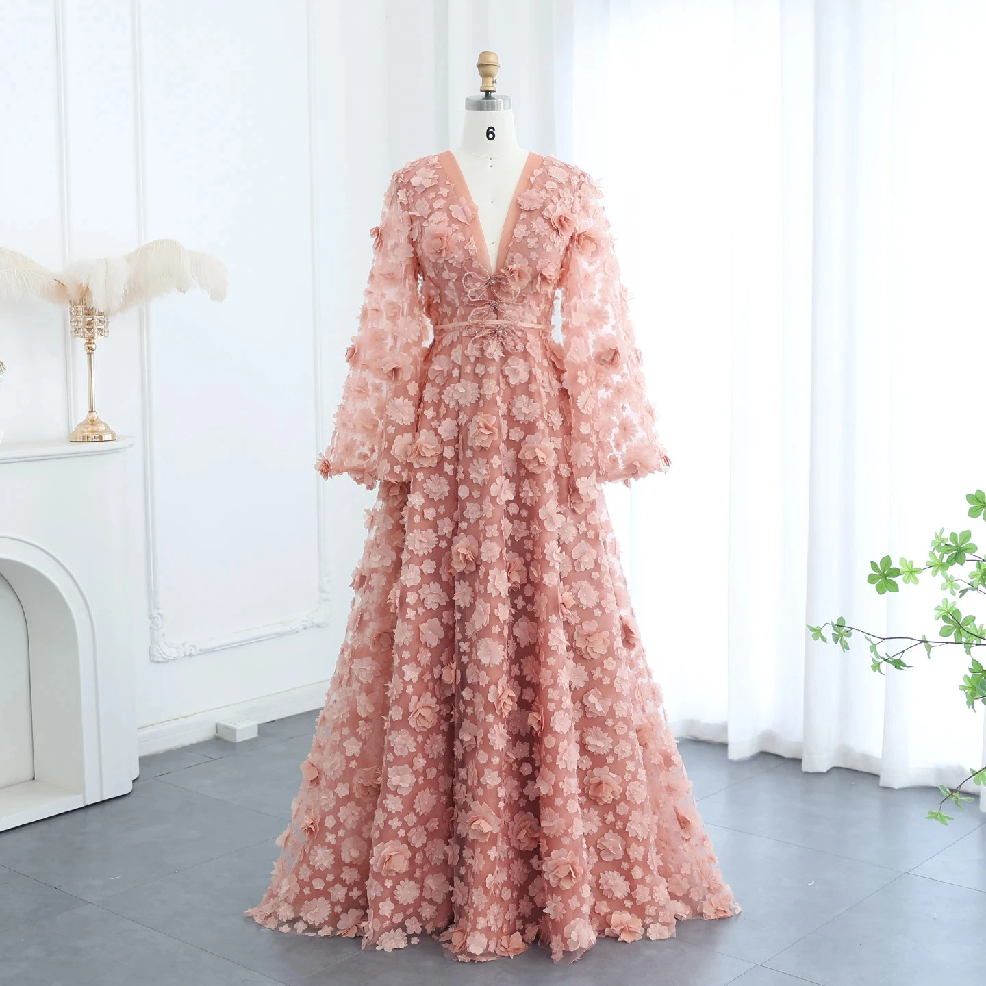 pink birthday dress with sleeves Pink Long Sleeve Beaded Princess Birthday Girl Dress J291