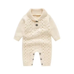 Winter New Born Cotton Solid Color Long Sleeved Knitted Pajamas Rompers Newborn Baby Sweater for Winter Daily