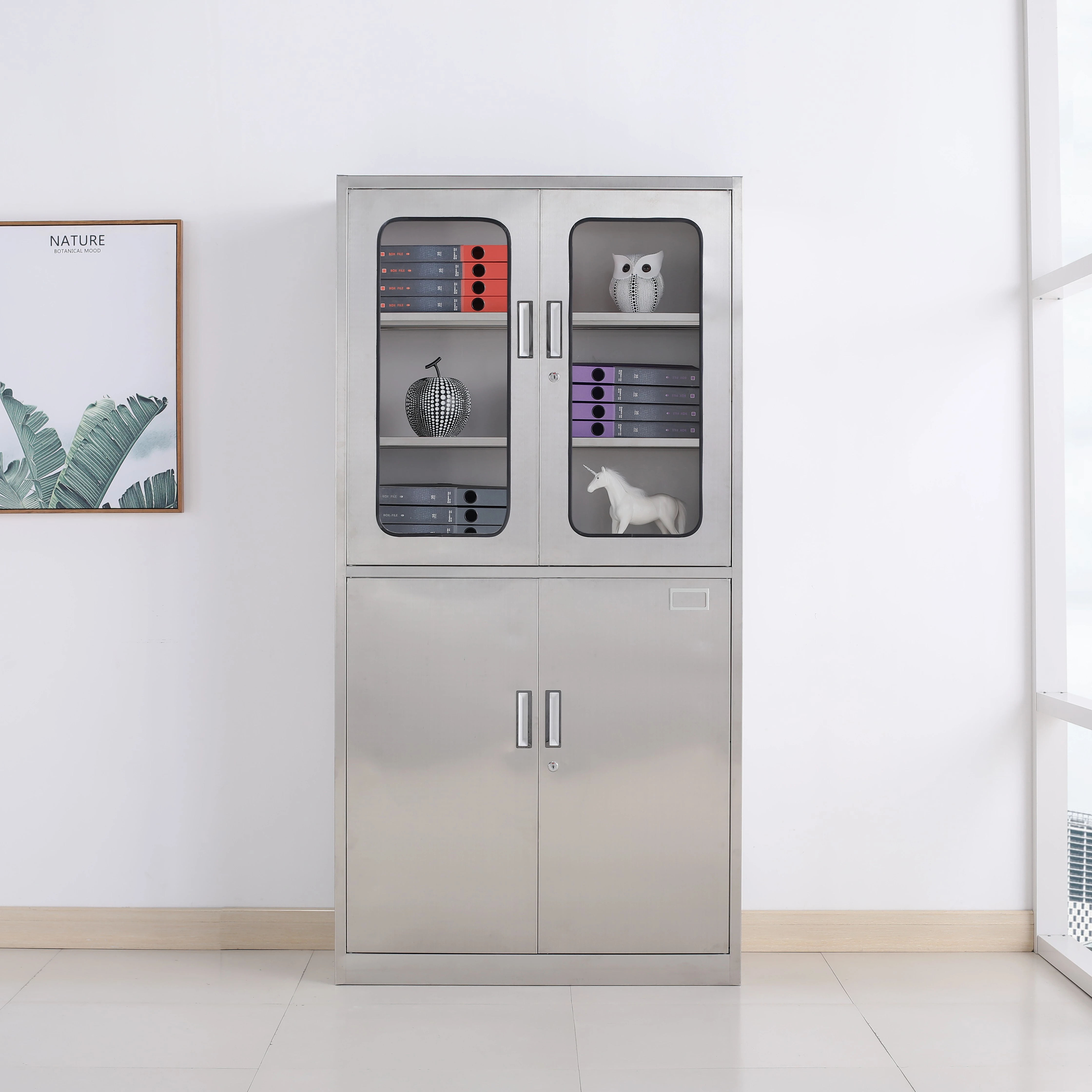 SS209 Stainless Steel 4-Door Metal Filing Cabinet with Adjustable Swing  Glass for Warehouses and Kitchens, image size:4480x4480