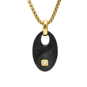 TIZTI Trendy Jewelry Mini Charming Pendant 1pc CZ Stone Inlay Forged Carbon Fiber Pendant Necklace