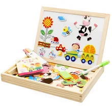 Children's educational toys magnetic wooden jigsaw drawing board magnetic animal multi-functional double-sided drawing board