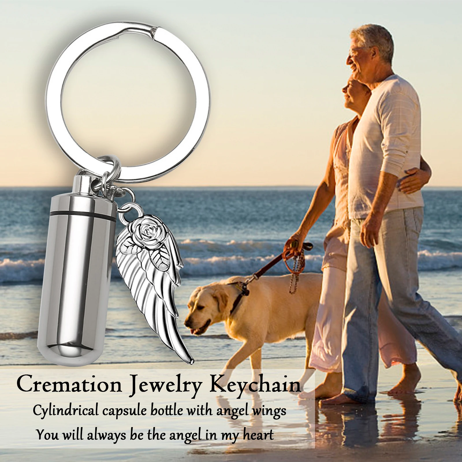 Personalized Cylinder with Wing Paw Cremation Urn Keychain Pendant  Memorial Ashes Keyring Keepsake Jewelry Gift for Women Men