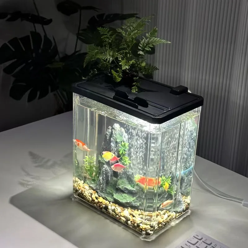 Transparent Acrylic Fish tank Viewing Fish tank Aquarium Landscaping With Lid Living Room Small Desktop tank Large