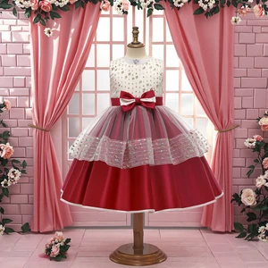 Custom Children's Gowns Sequin Lace Butterfly Flower Wedding Princess Dresses Mesh Lace Girl Summer Dresses Clothes for Kids