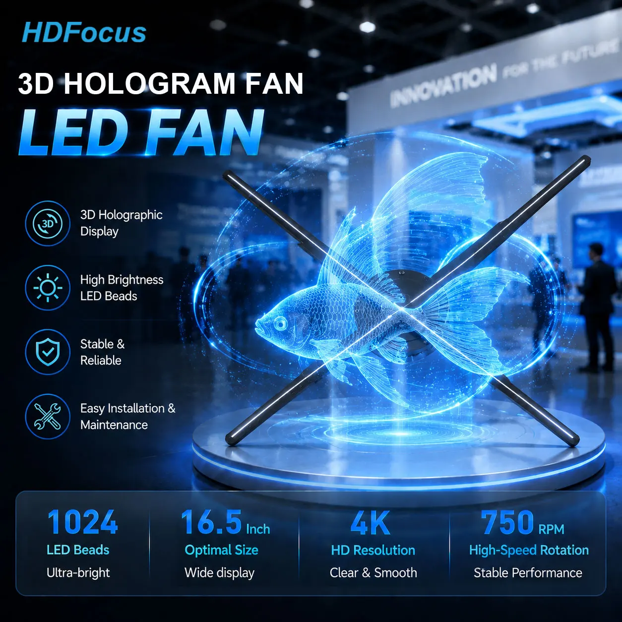 強力なアプリ制御の65cm 3Dホログラムファン、ショールーム用LED